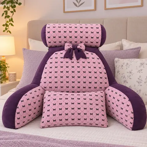 Cojín de Lectura con Brazos Rosa y Morado con Estampado de Lazos