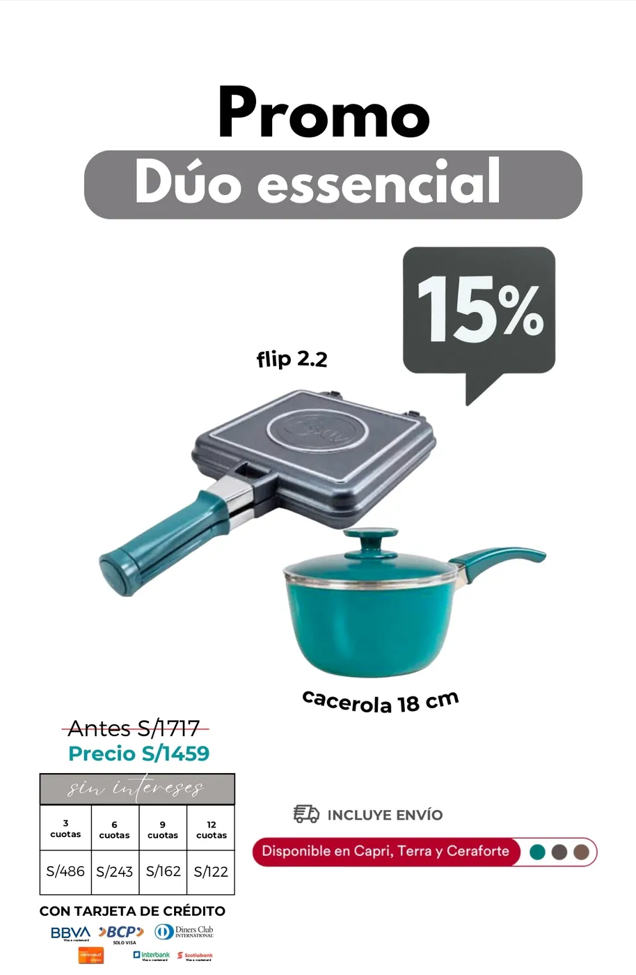 Set Cocina: Sartén Doble Flip 2.2 y Cacerola 18cm con Tapa