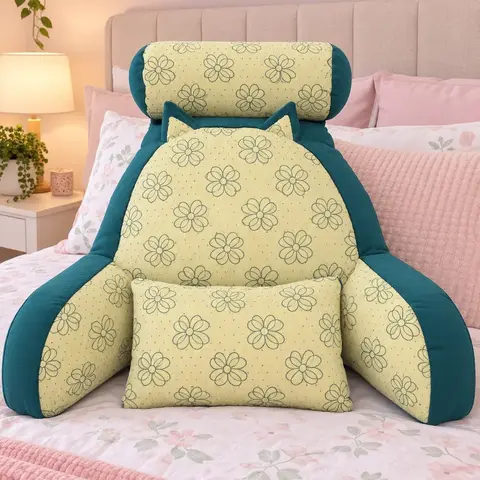 Almohada de lectura con reposabrazos y diseño floral amarillo/verde